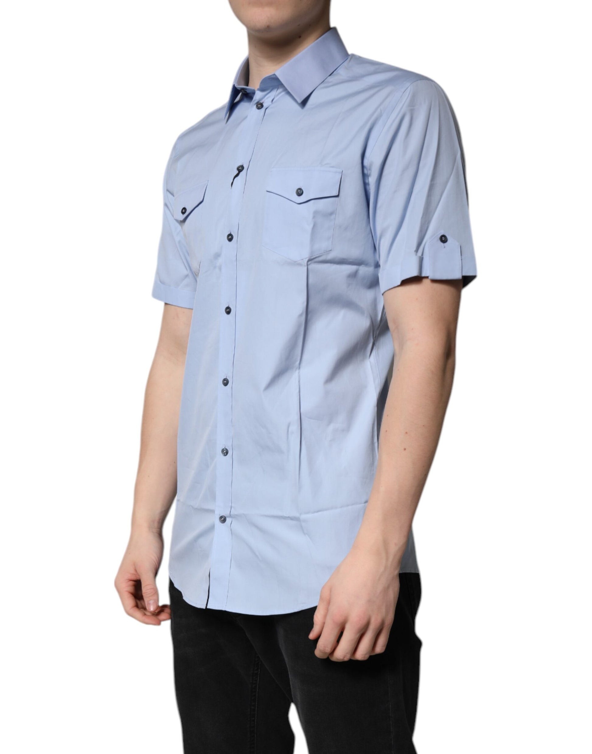 Blue Cotton Button Down Casual Polo Shirt