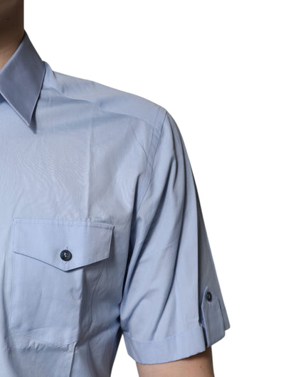 Blue Cotton Button Down Casual Polo Shirt