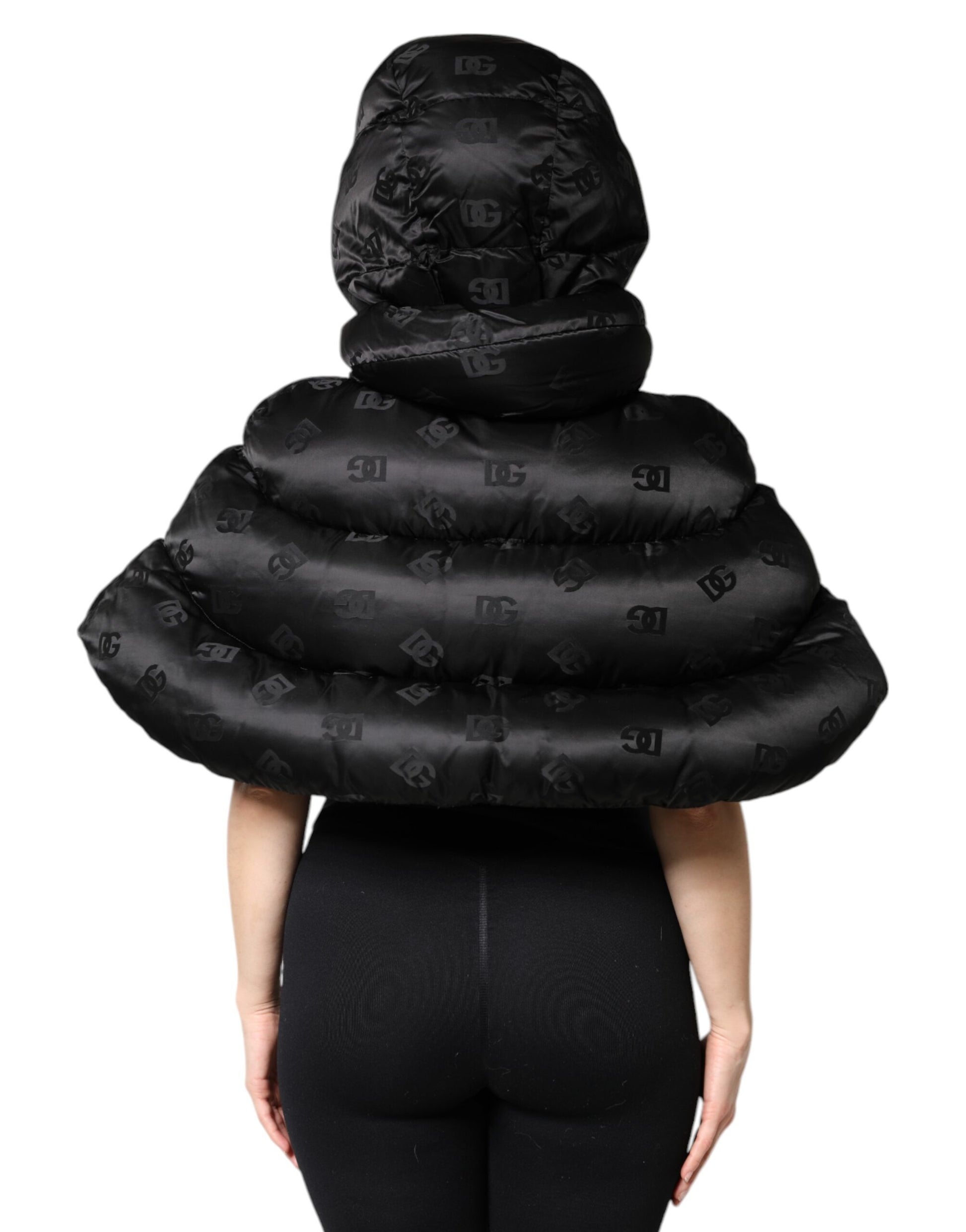 Black Padded Puffer Hooded Full Zip Cropped Jacket