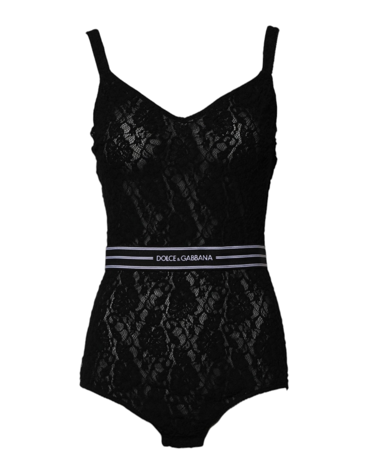 Black Lace Branded Elastic Lingerie Bodysuit Underwear