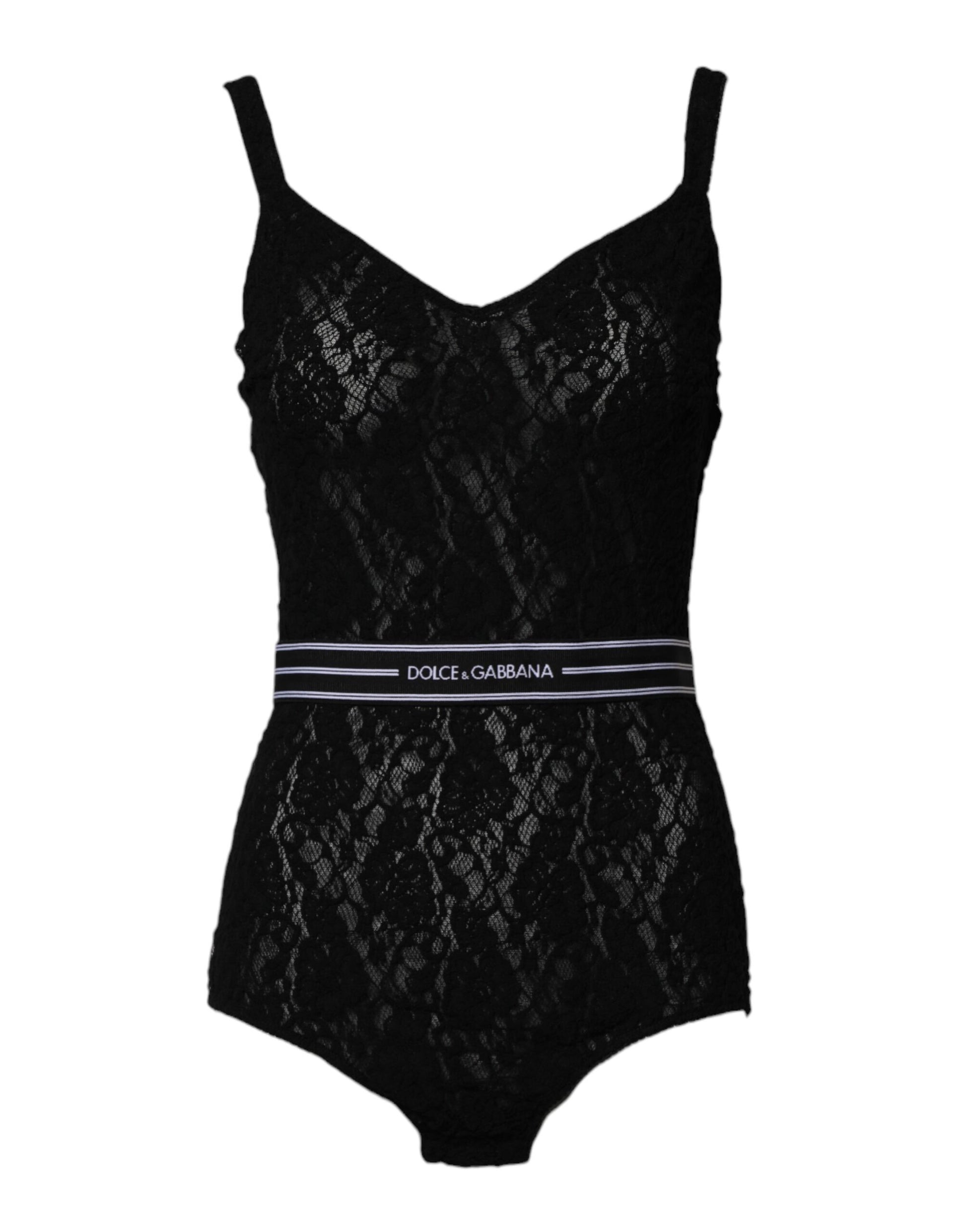 Black Lace Branded Elastic Lingerie Bodysuit Underwear