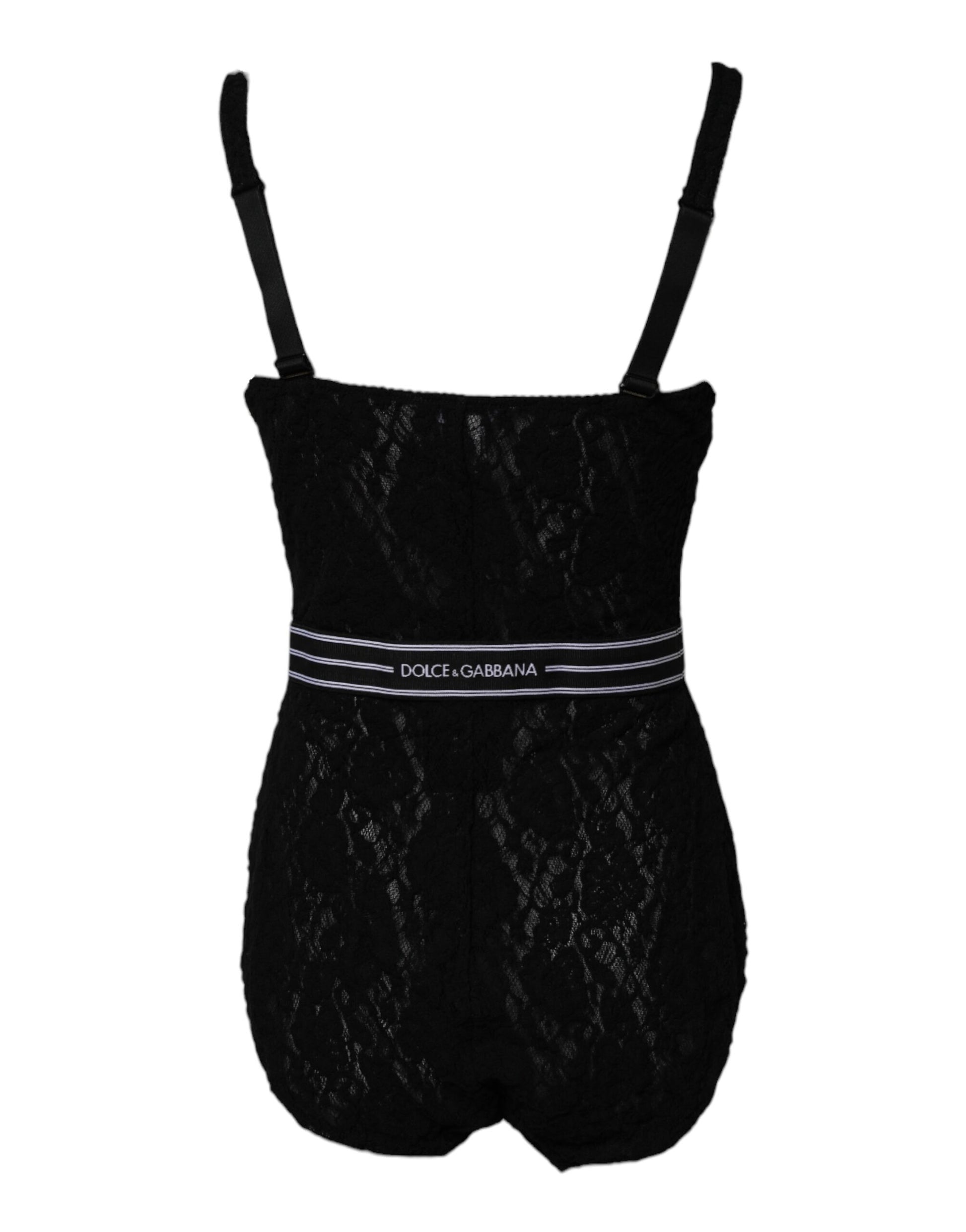 Black Lace Branded Elastic Lingerie Bodysuit Underwear