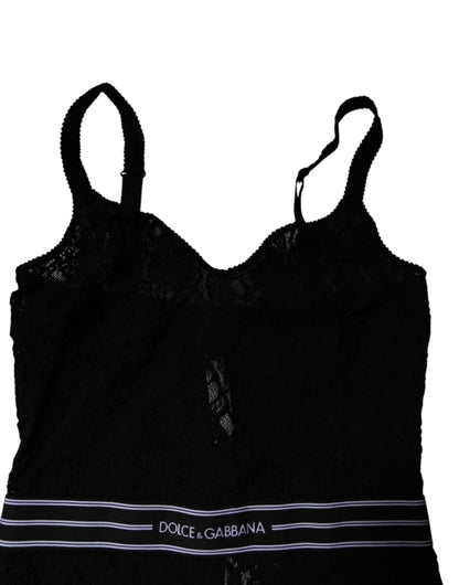 Black Lace Branded Elastic Lingerie Bodysuit Underwear