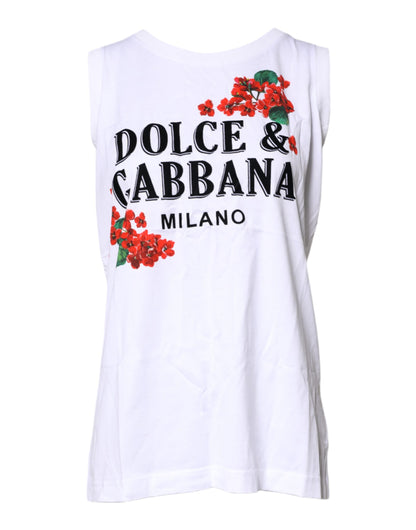 White Floral Printed Cotton Sleeveless T-shirt
