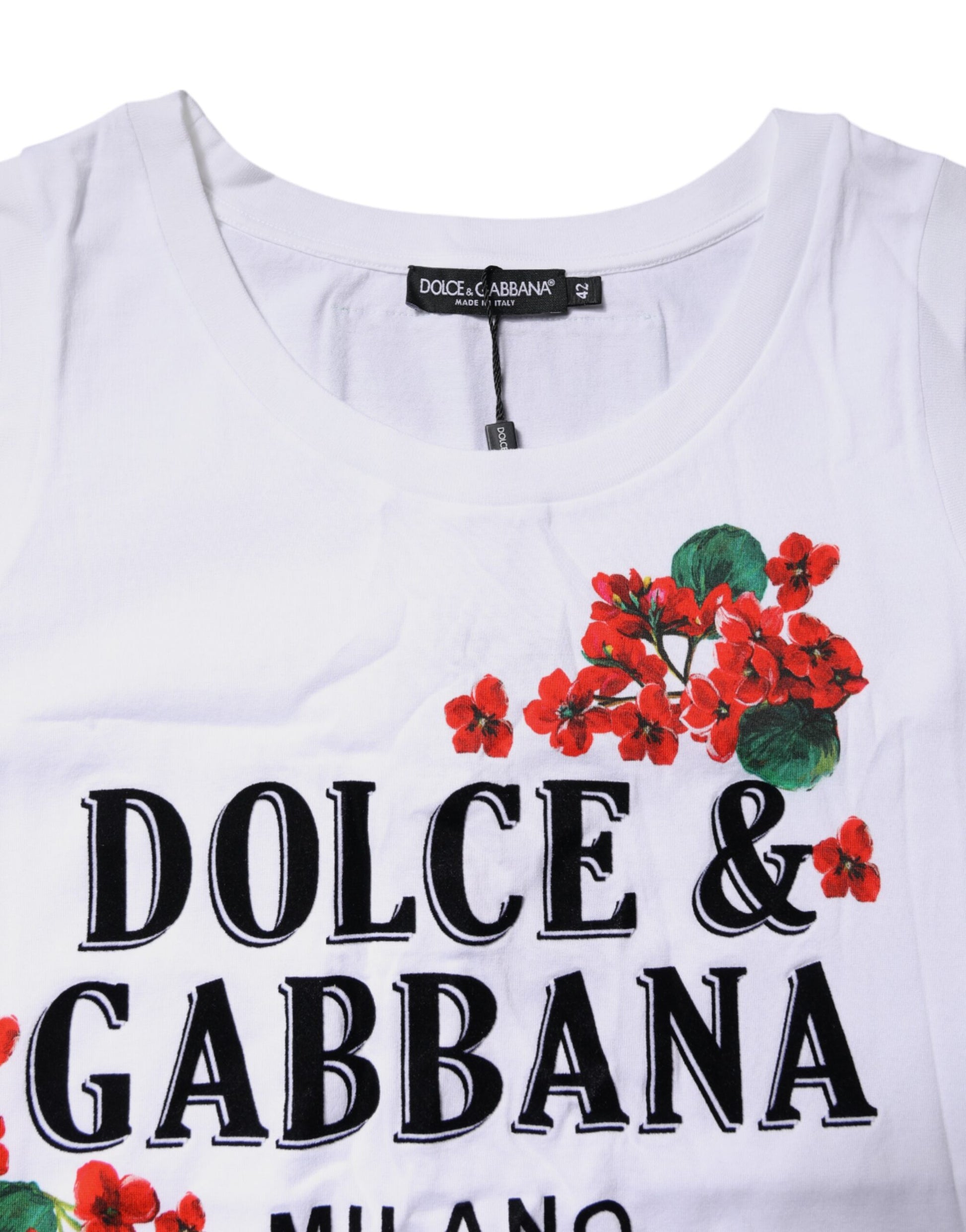 White Floral Printed Cotton Sleeveless T-shirt