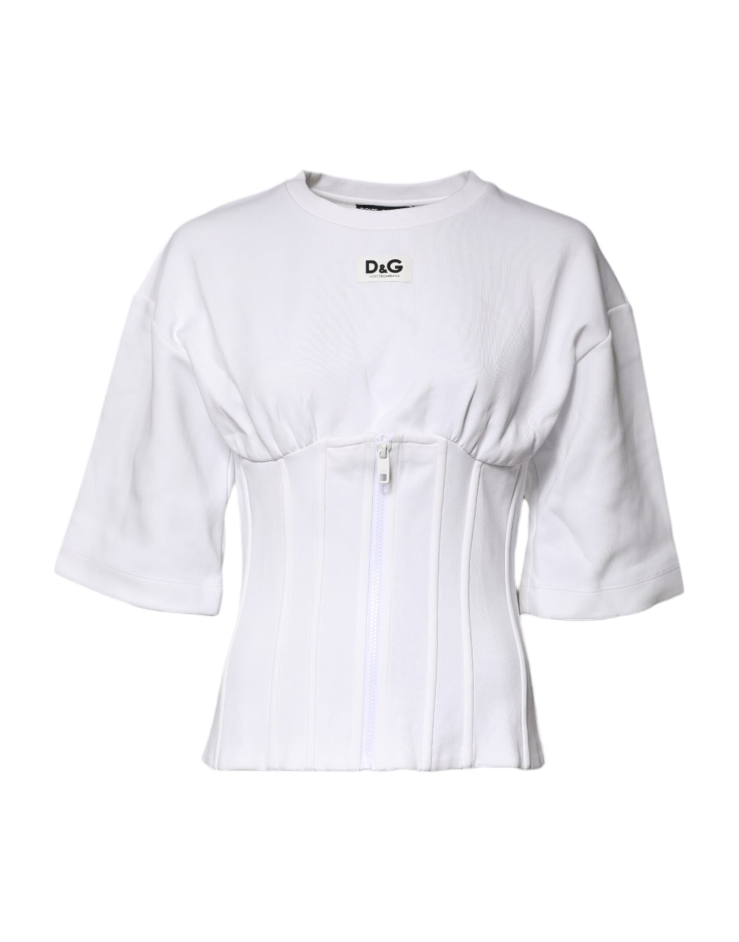 White Cotton Blend 3/4 Sleeves Blouse Top