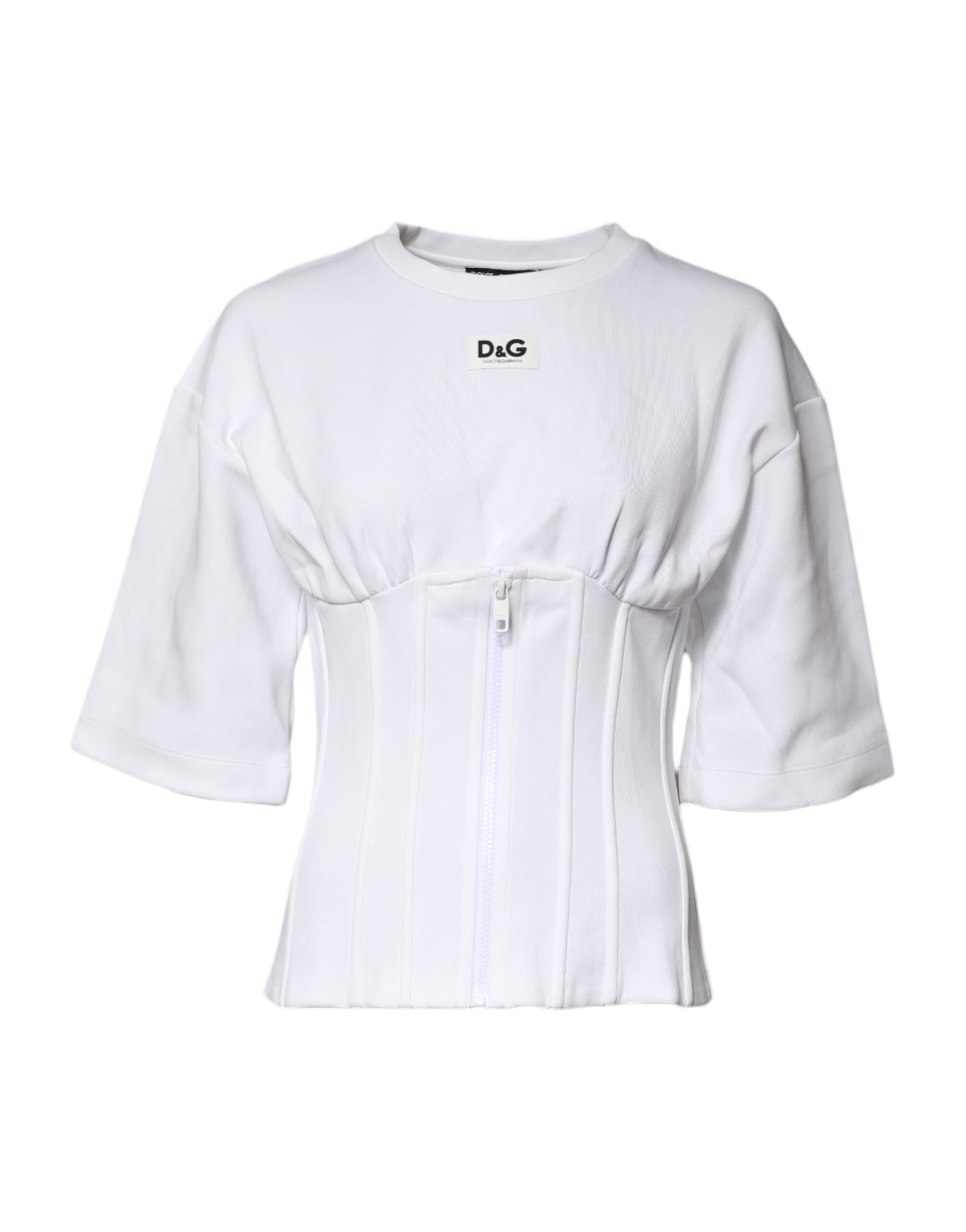 White Cotton Blend 3/4 Sleeves Blouse Top
