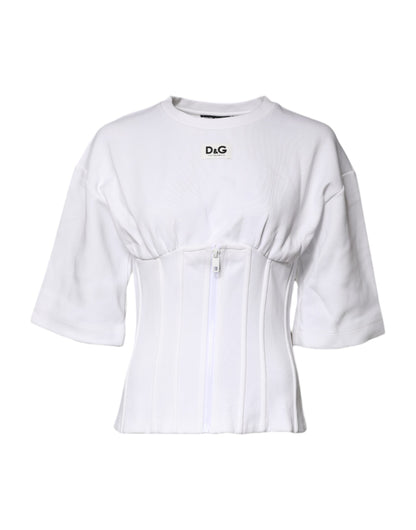 White Cotton Blend 3/4 Sleeves Blouse Top