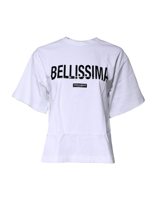 Camiseta blanca Bellissima de algodón con cuello redondo