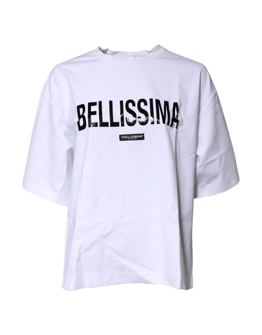 Camiseta blanca Bellissima de algodón con cuello redondo
