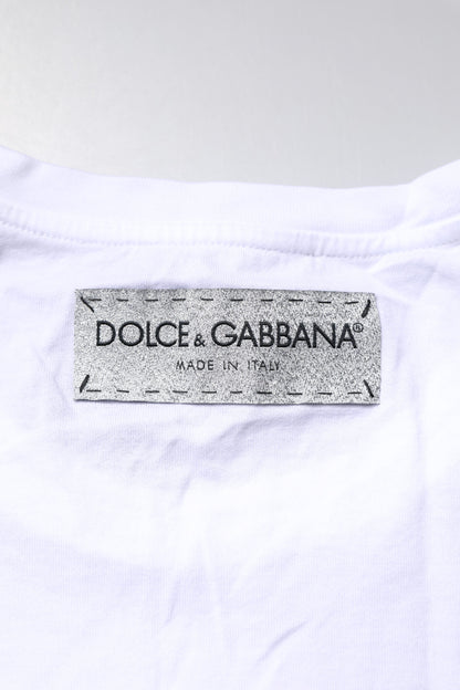 White Cotton Printed Round Neck Top T-shirt