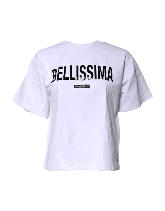 Camiseta blanca Bellissima de algodón con cuello redondo