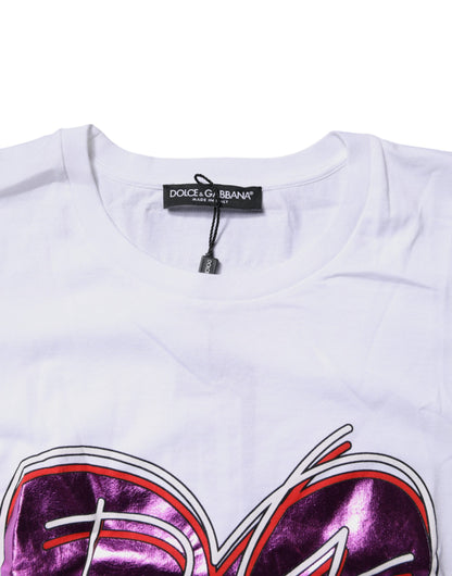 White Printed Cotton Round Neck Top T-shirt