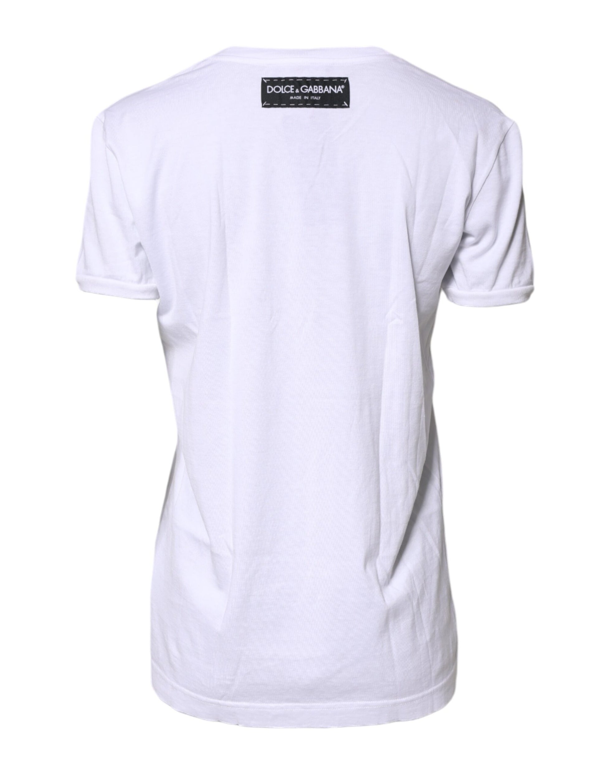 White Printed Cotton Round Neck Top T-shirt