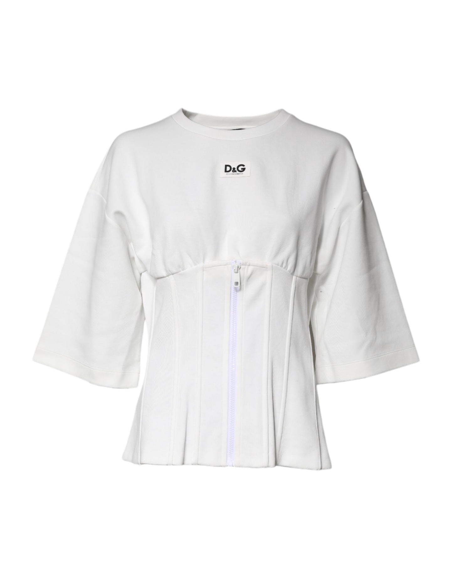 White Cotton Blend 3/4 Sleeves Blouse Top
