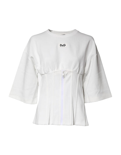 White Cotton Blend 3/4 Sleeves Blouse Top