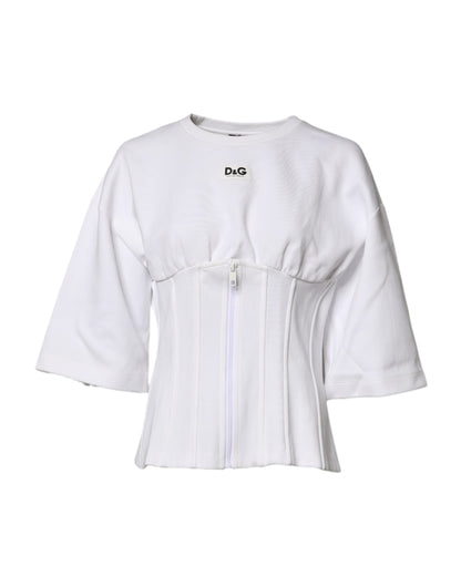White Cotton Blend 3/4 Sleeves Blouse Top