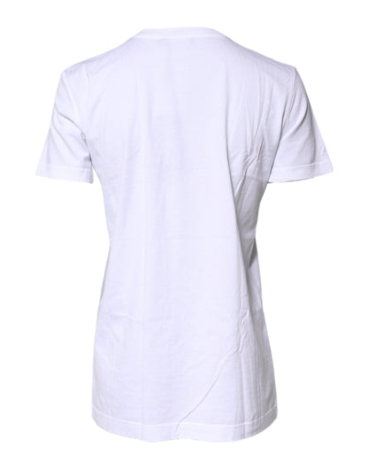 White Cotton Printed Round Neck Top T-shirt