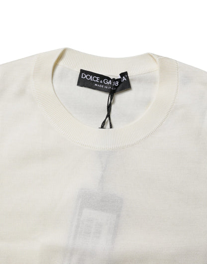 Cream Short Sleeve Silk Round Neck Blouse Top