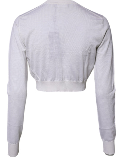 Cream Cashmere Knit Cropped Cardigan Sweater