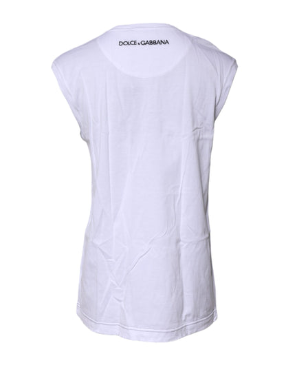 White Cotton Sleeveless Printed Tank T-shirt