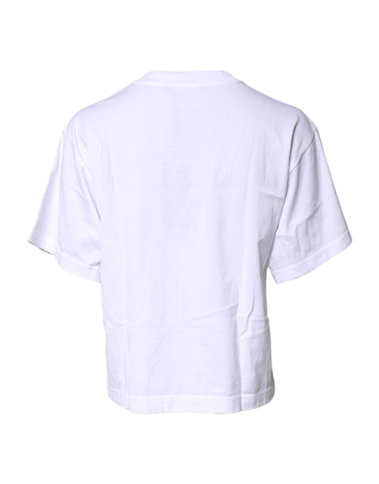 White Printed Round Neck Top Cotton T-shirt