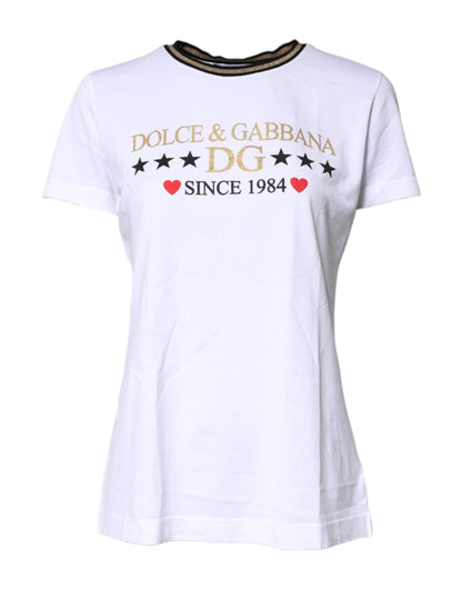White Printed Round Neck Top Cotton T-shirt