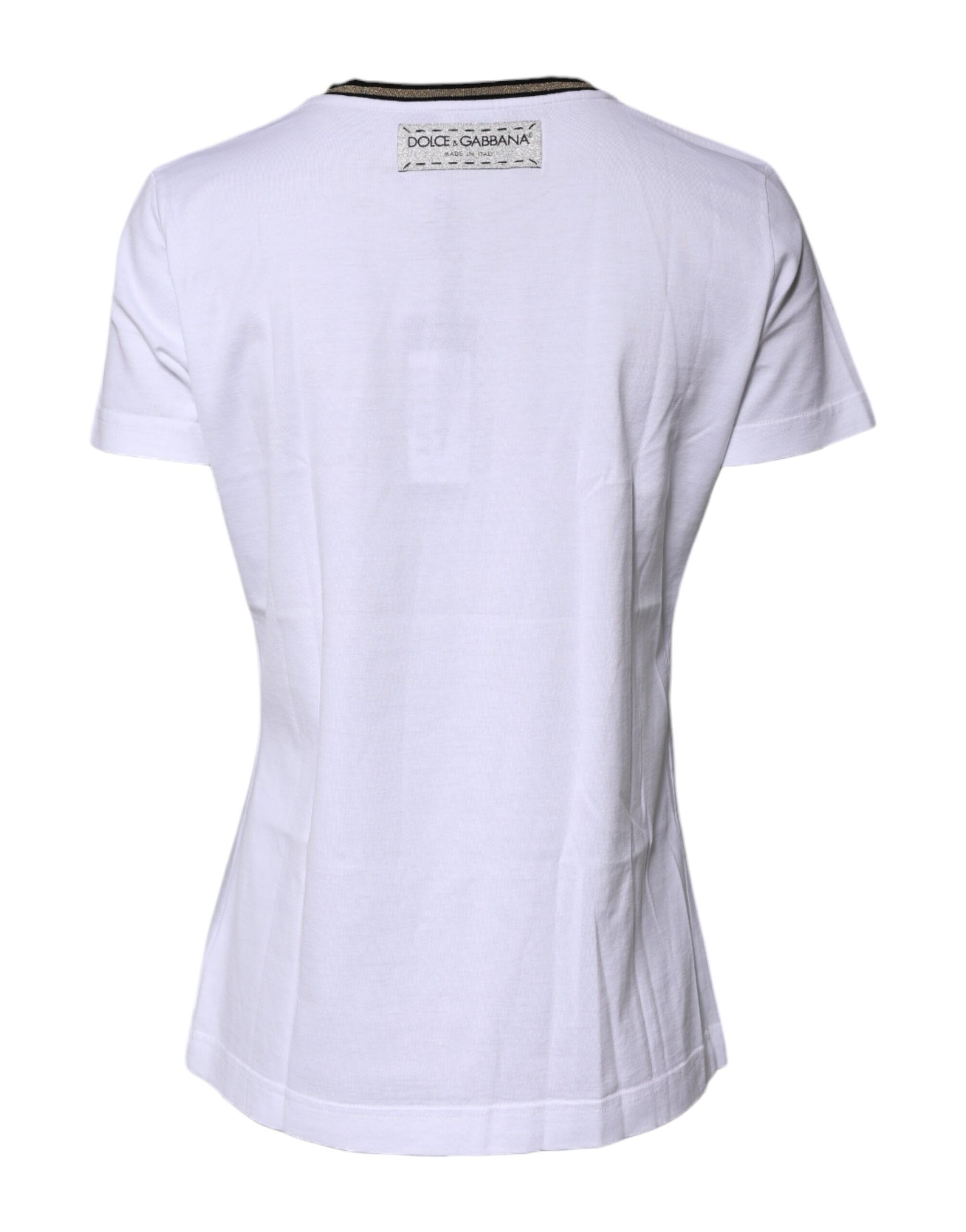 White Printed Round Neck Top Cotton T-shirt