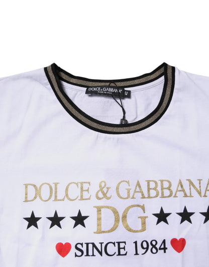 White Printed Round Neck Top Cotton T-shirt