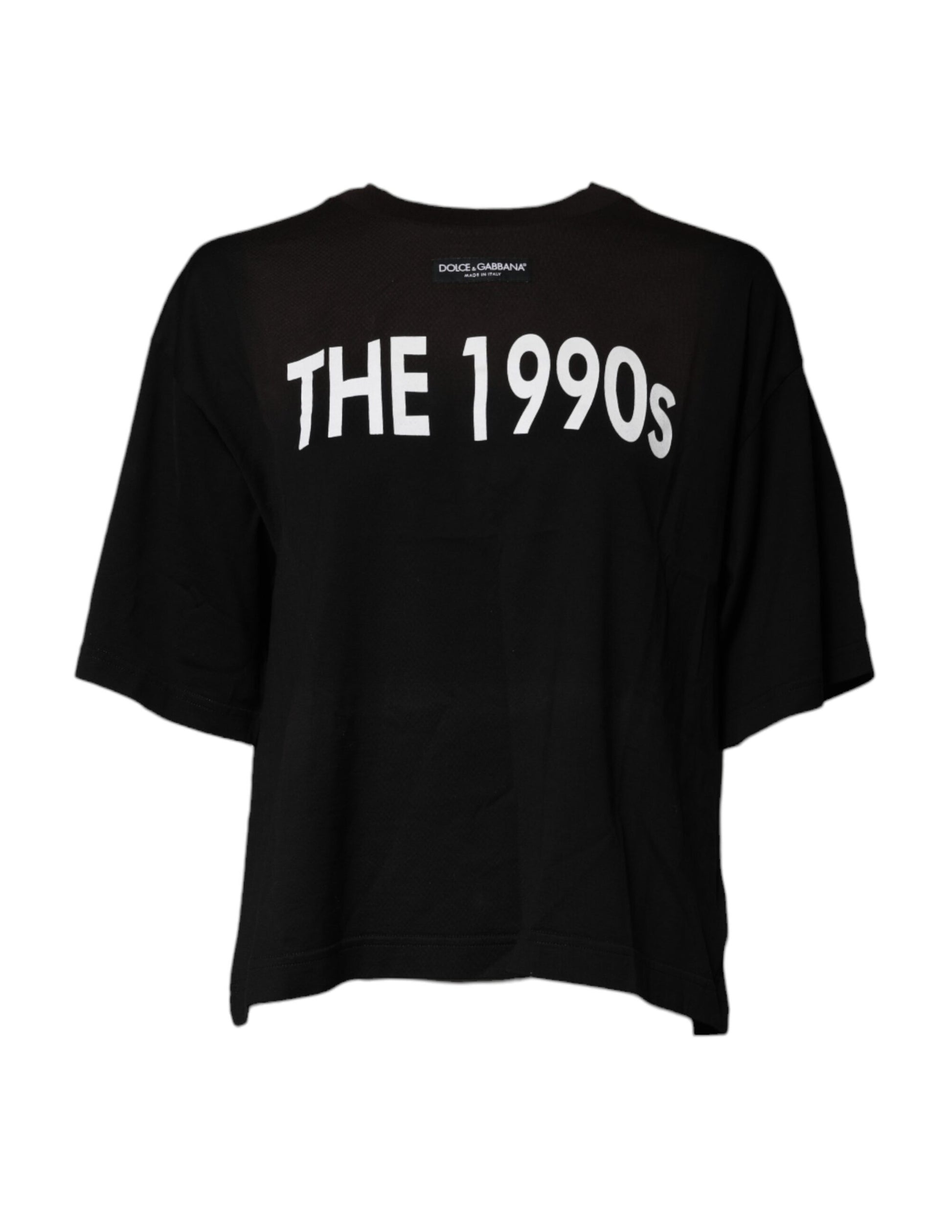 Black Cotton Printed Short Sleeves Top T-shirt