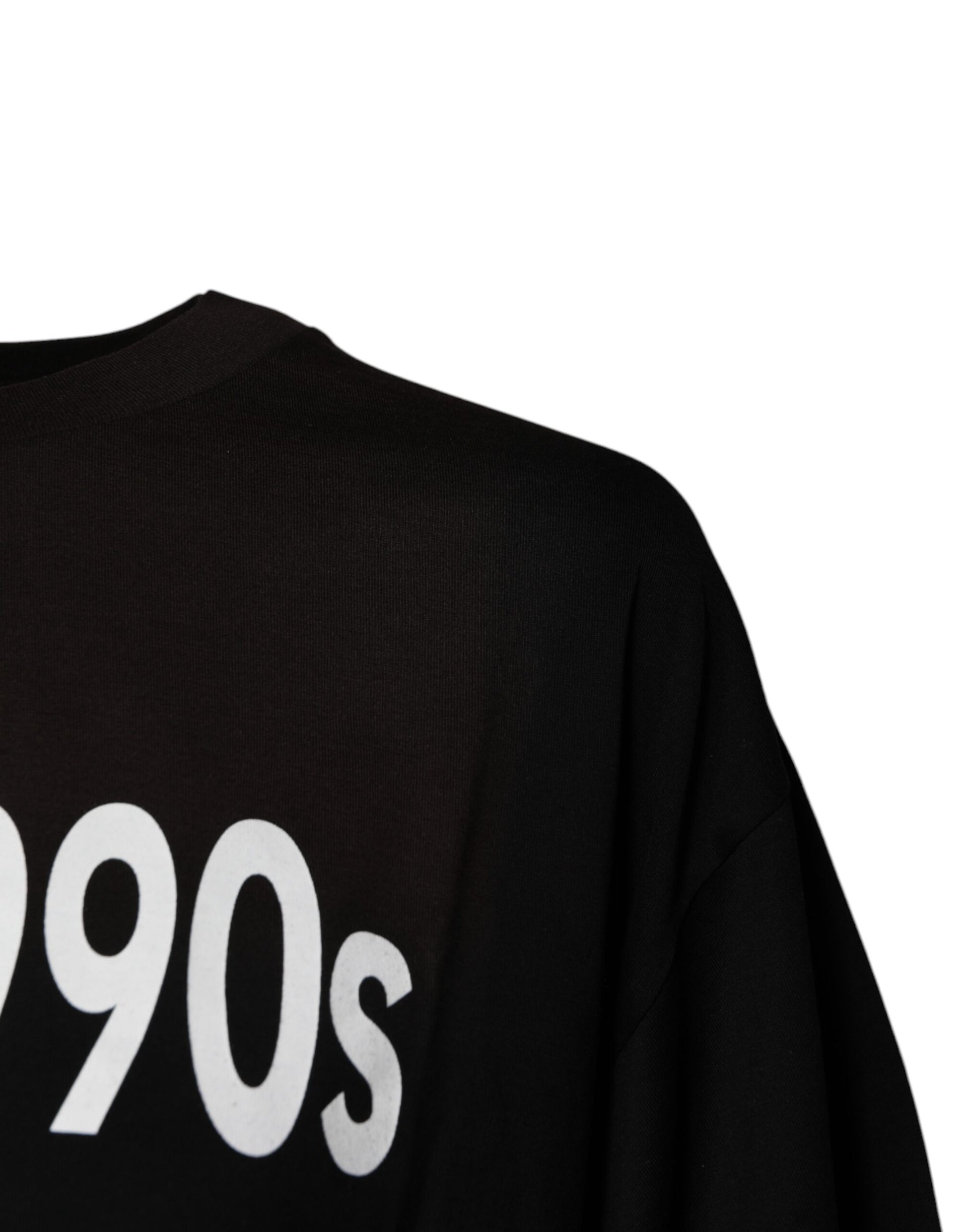 Black Cotton Printed Short Sleeves Top T-shirt