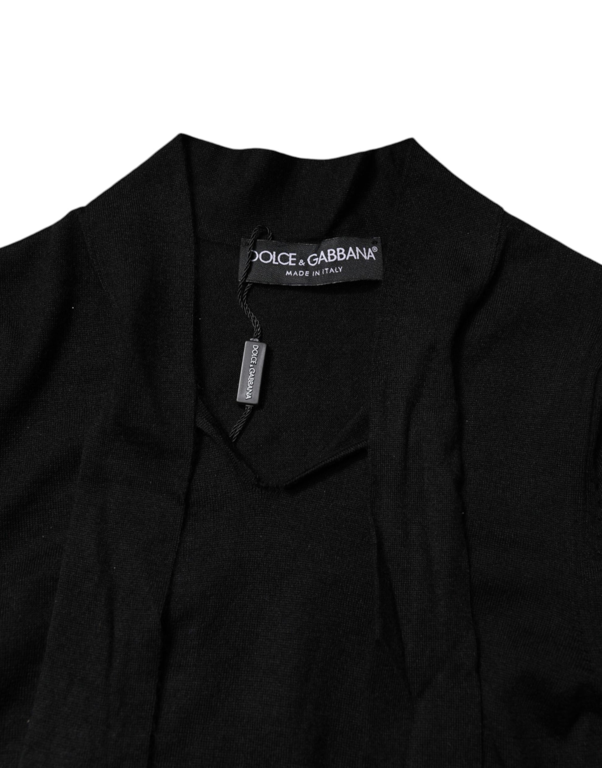 Black Cashmere Ascot Collar Long Sleeve Top