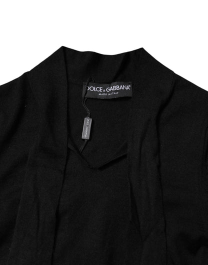 Black Cashmere Ascot Collar Long Sleeve Top