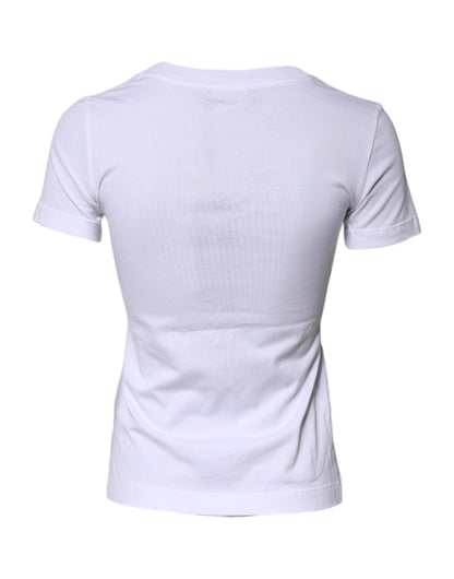 White Floral Print Cotton Crew Neck T-shirt