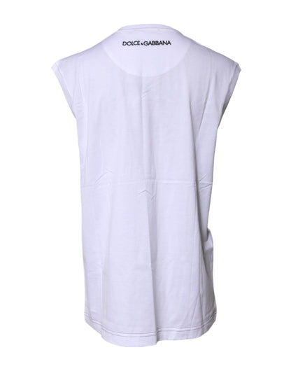 White Cotton Sleeveless Printed Tank T-shirt