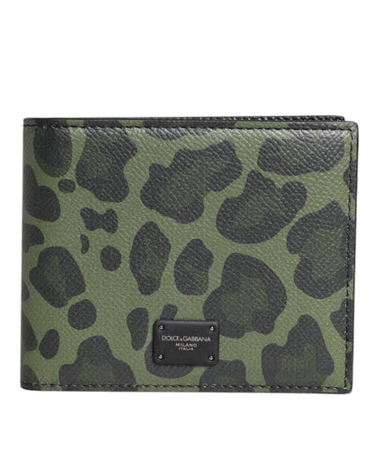 Black Green Leather DG Plaque Bifold Card Holder Wallet
