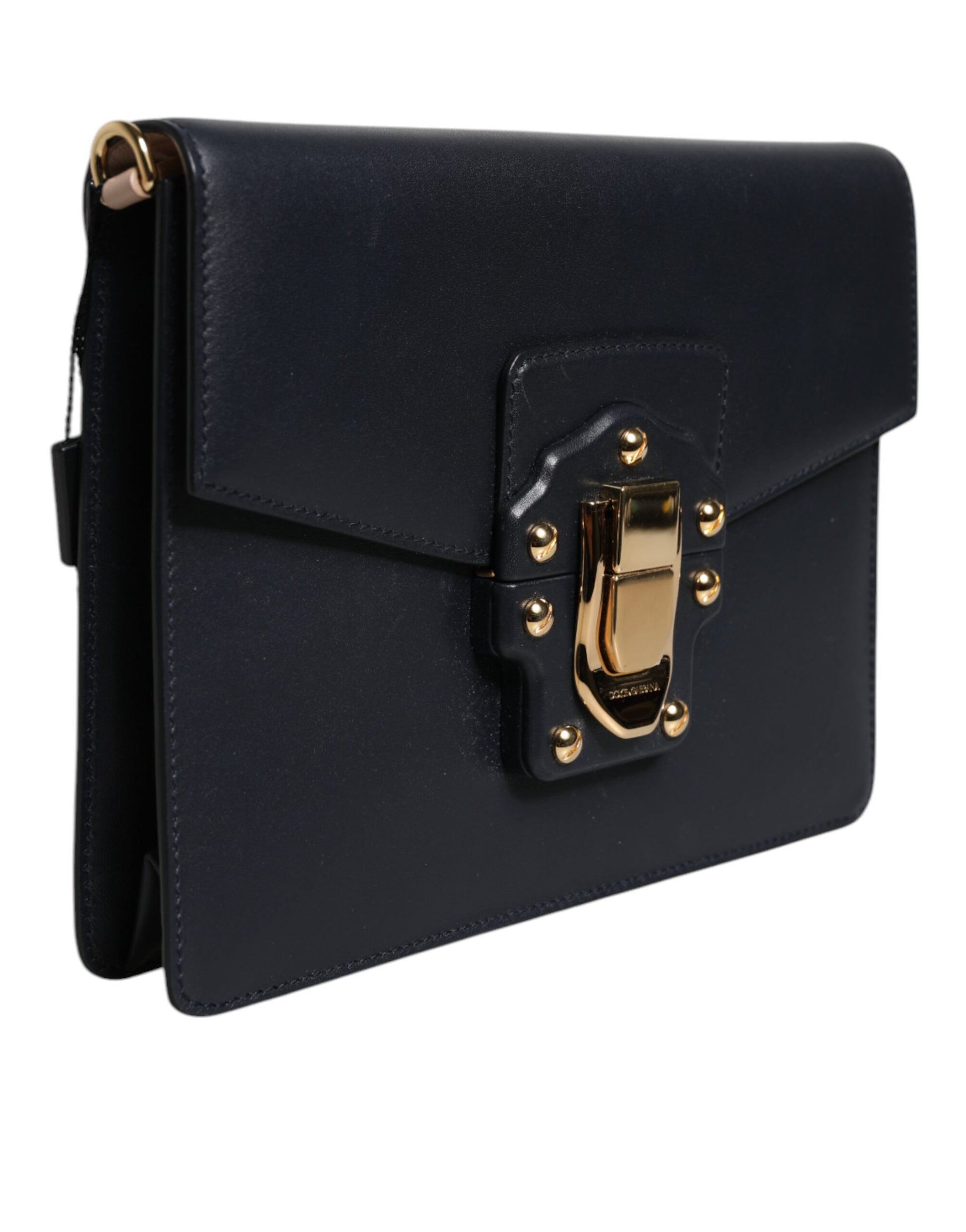 Black Leather Logo Gold Crossbody Purse Bag