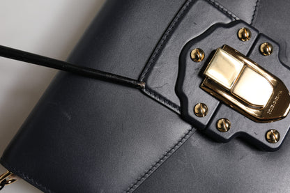 Black Leather Logo Gold Crossbody Purse Bag