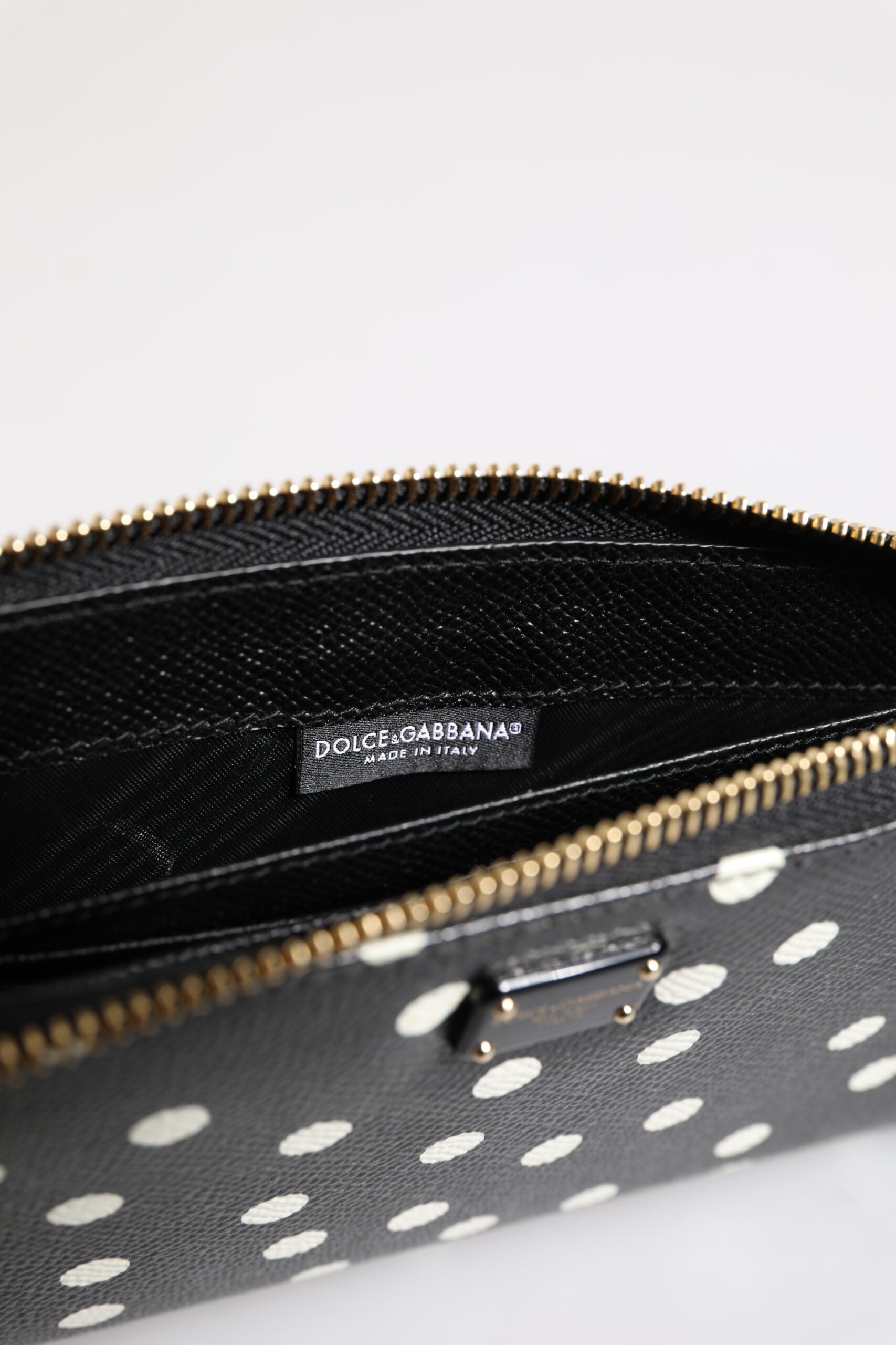 Black White Dotted Leather Zip Around Continental Wallet