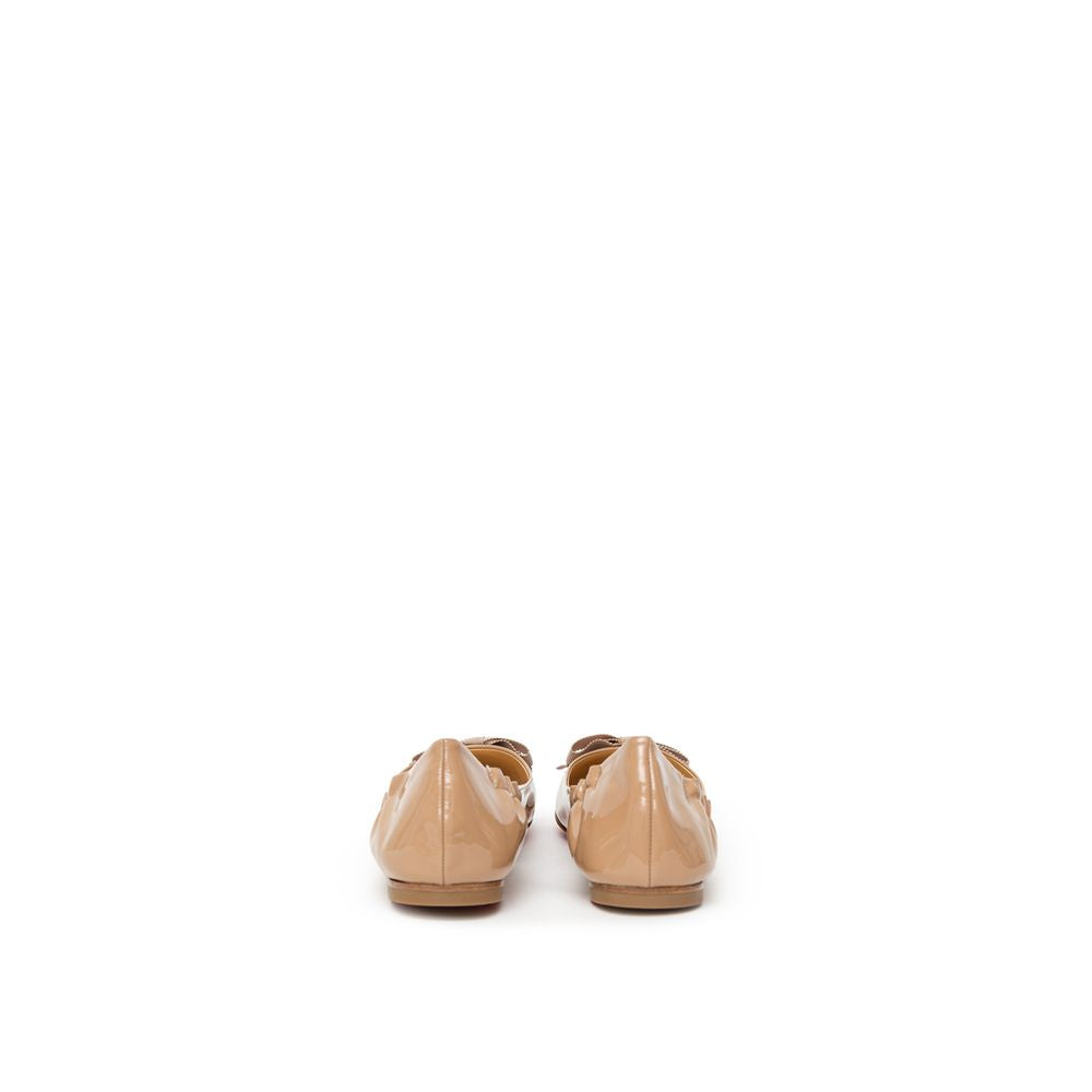 Beige Patent Leather Flat Shoe