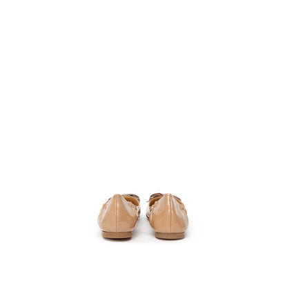 Beige Patent Leather Flat Shoe