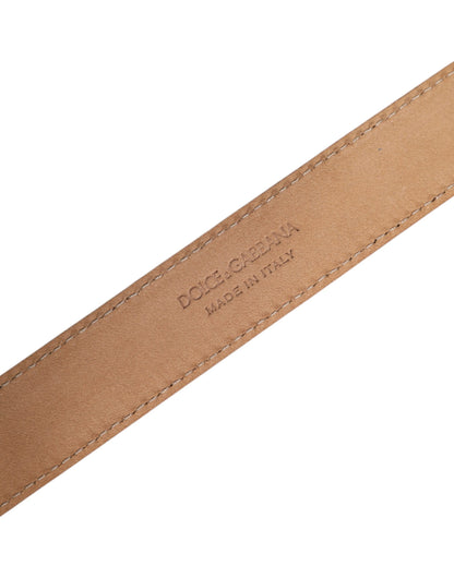 Metallic Yellow Leather Metal Logo Buckle Belt