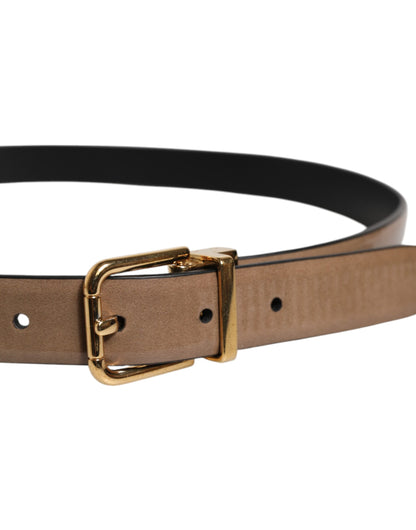 Brown Leather Classic Metal Logo Buckle Belt