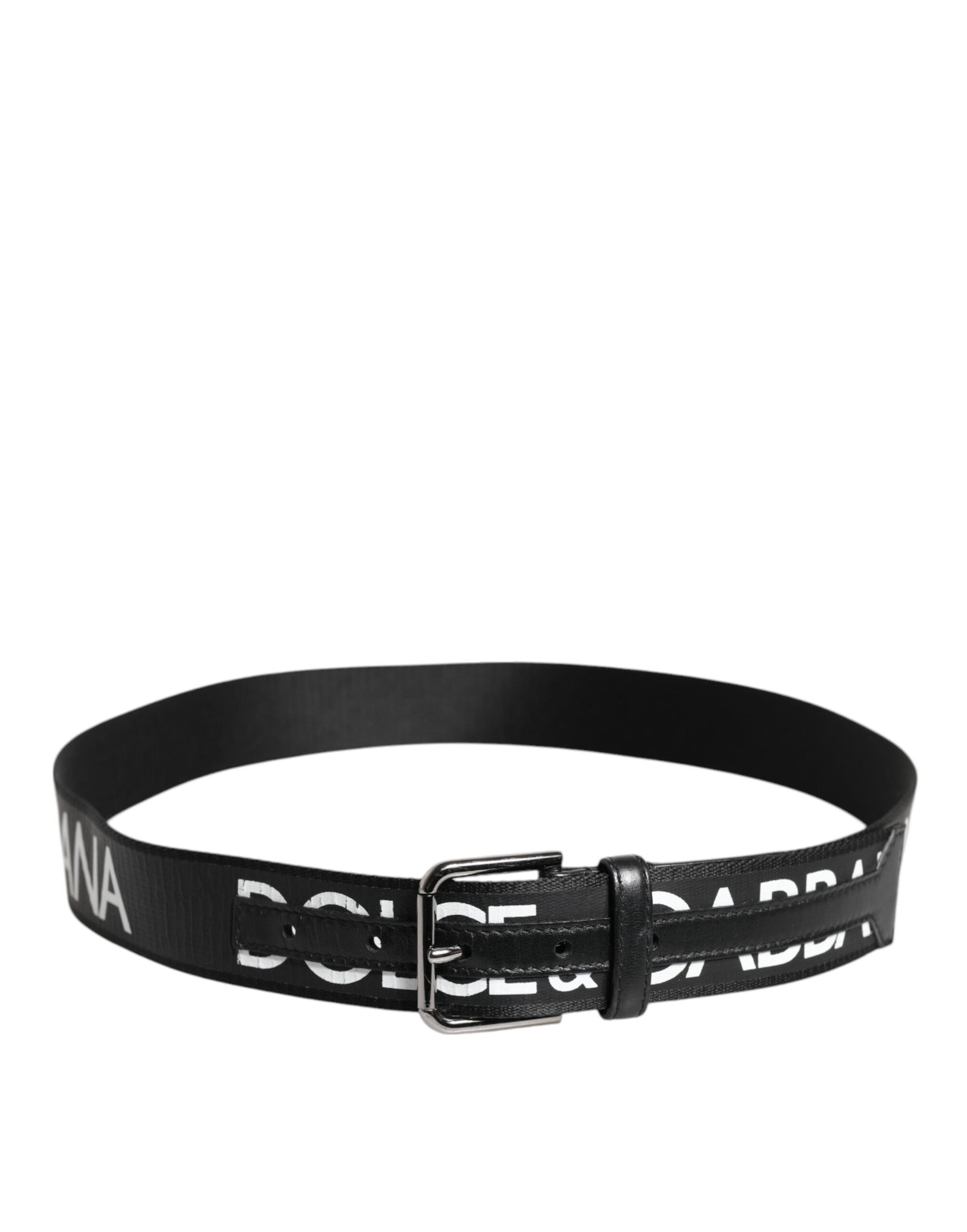 Black Leather Classic Metal Logo Buckle Belt
