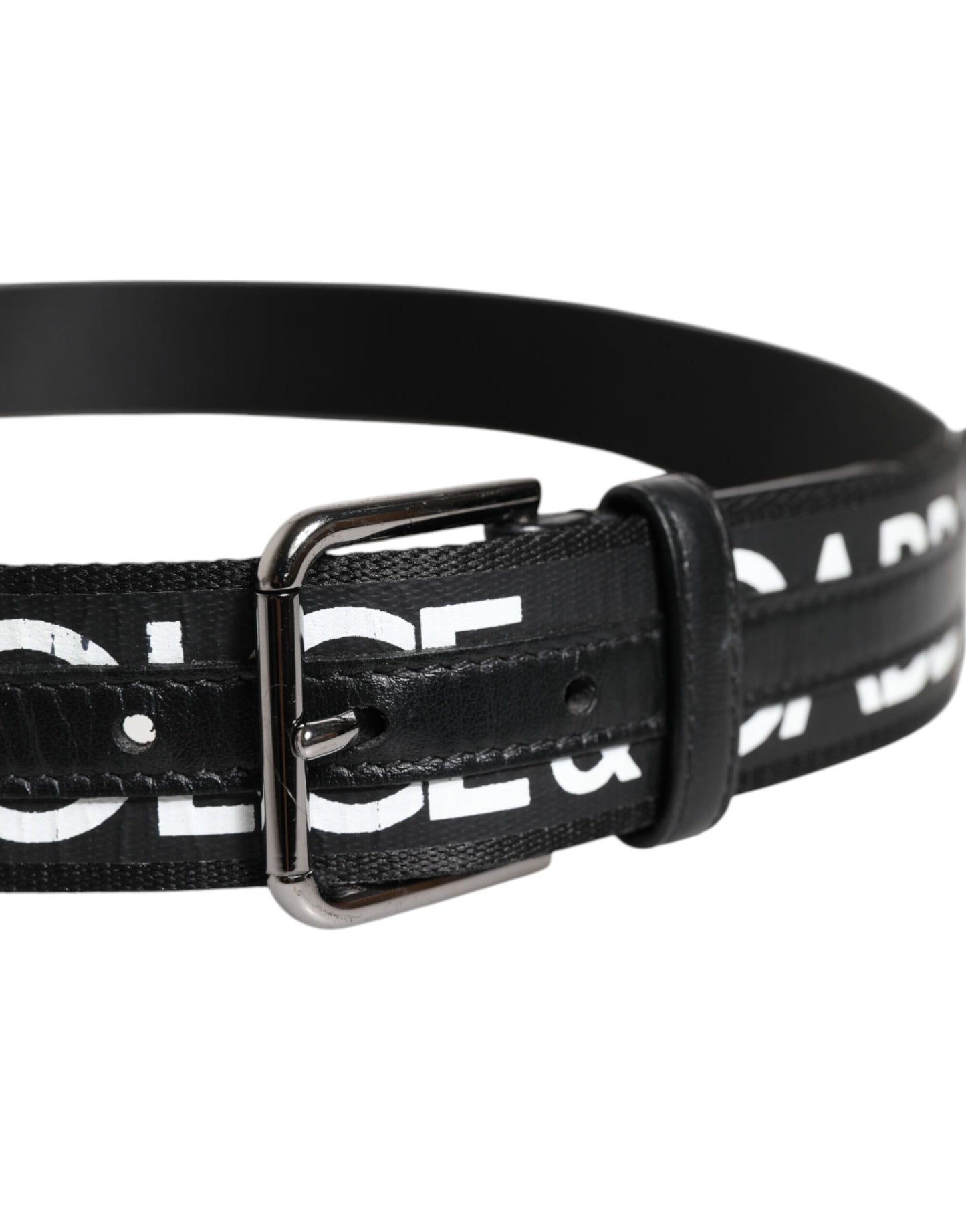 Black Leather Classic Metal Logo Buckle Belt