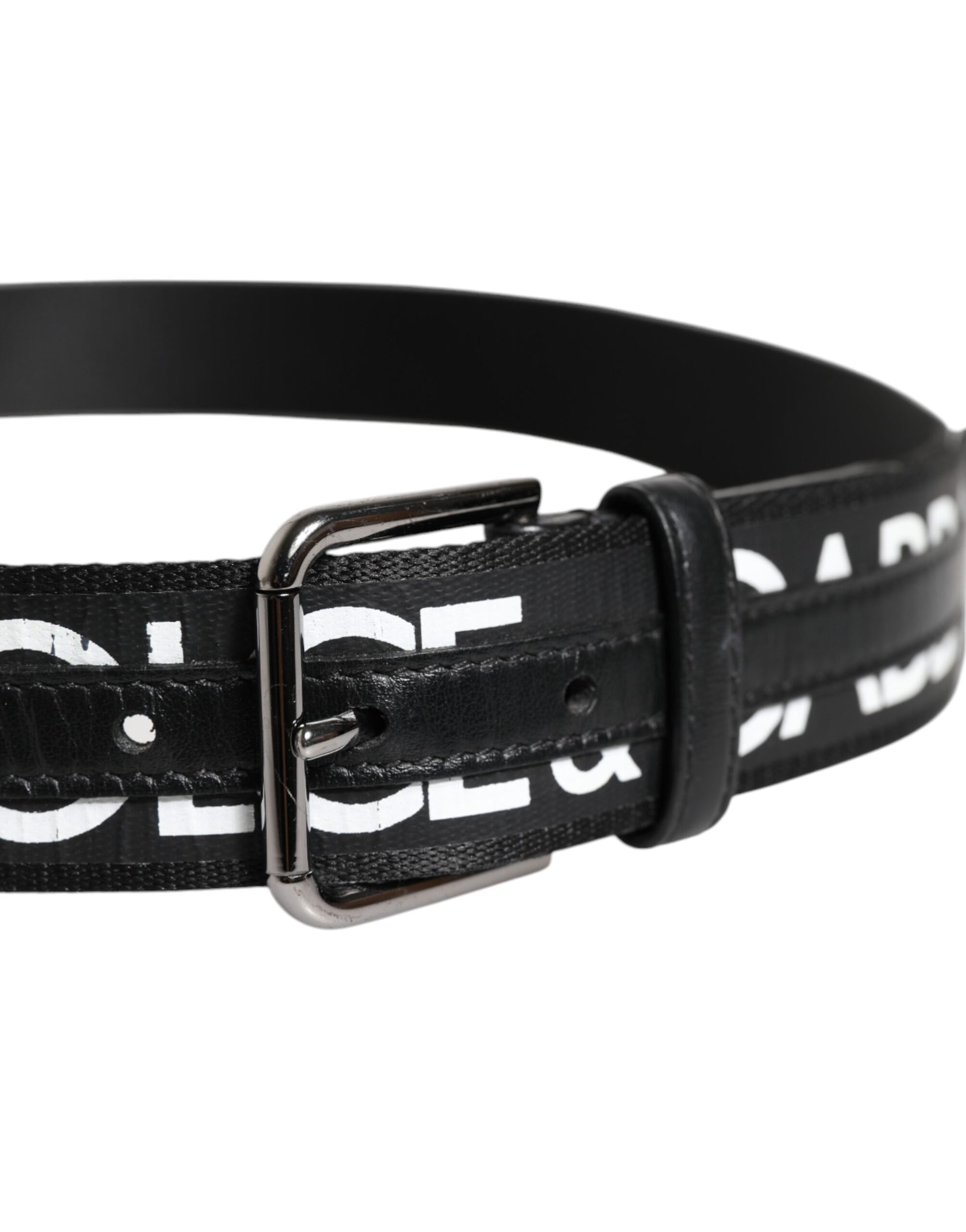 Black Leather Classic Metal Logo Buckle Belt