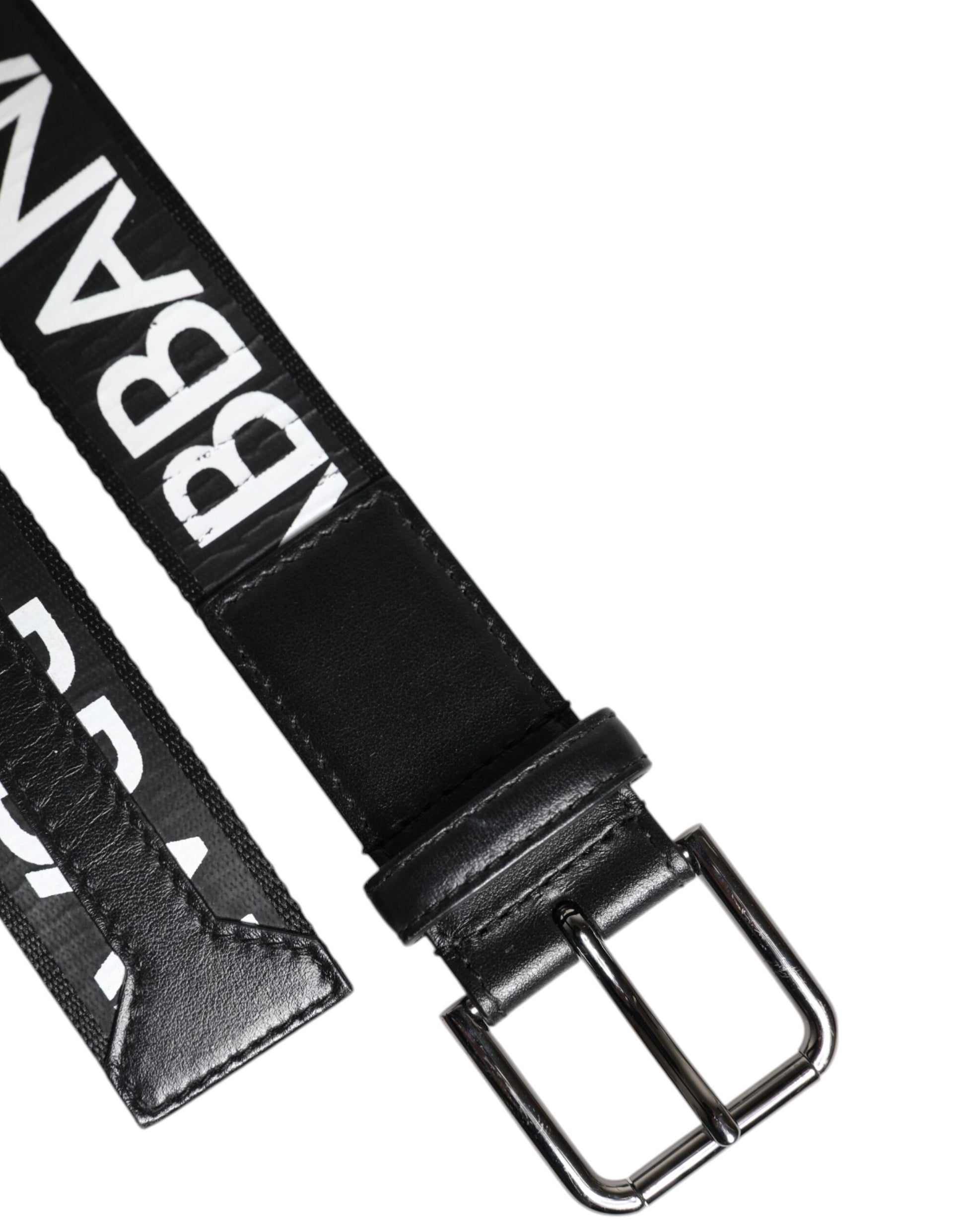 Black Leather Classic Metal Logo Buckle Belt
