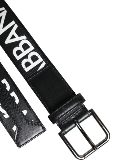 Black Leather Classic Metal Logo Buckle Belt