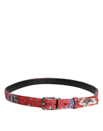 Red Floral DG Embellished Metal Buckle Belt