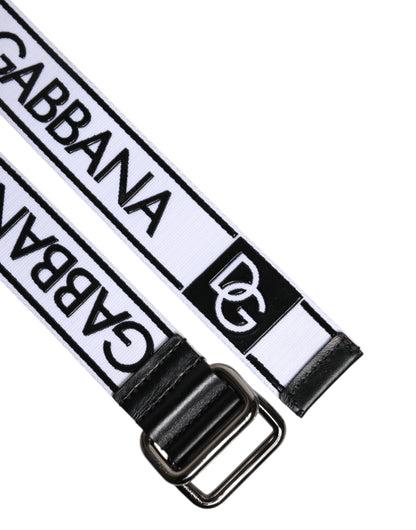 Black White Logo Printed Metal Buckle Belt